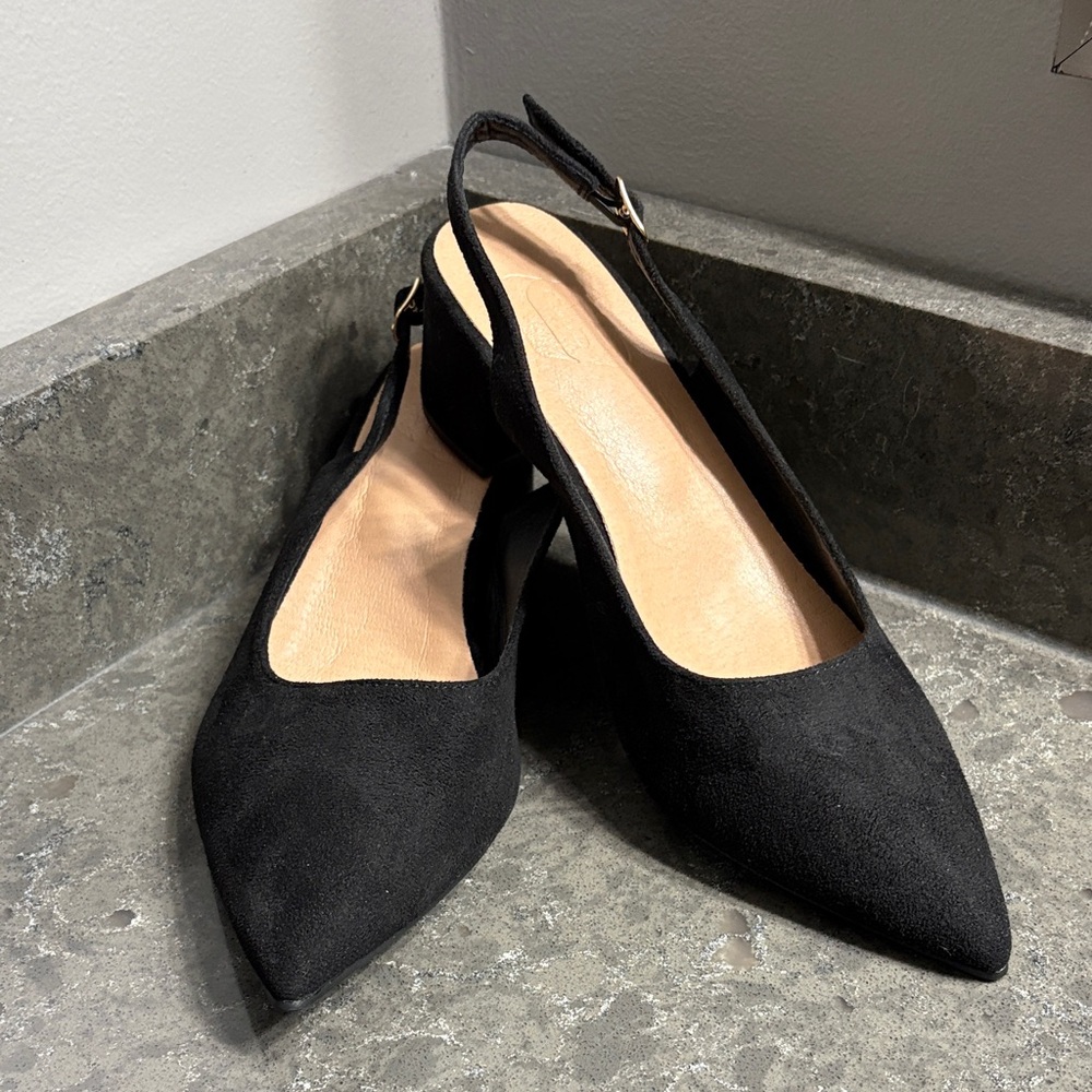 Chic Black Suede Slingback Heels for Women - Picture 1 of 9